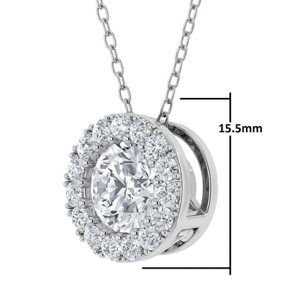 18k White Gold Lab-Grown Diamond Halo Pendant with 18-Inch