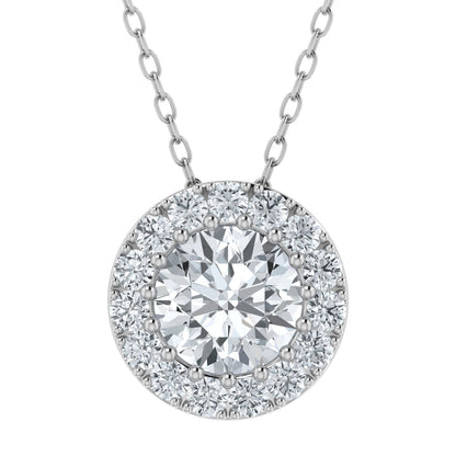 18k White Gold Lab-Grown Diamond Halo Pendant with 18-Inch