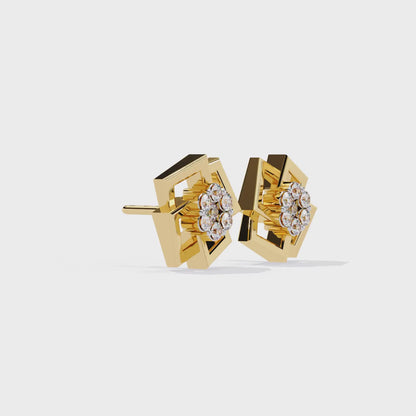 Exquisite Geometric Floral Lab-Grown Diamond Stud Earrings