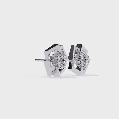 Exquisite Geometric Floral Lab-Grown Diamond Stud Earrings