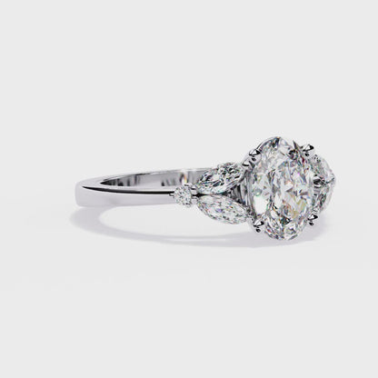 Timeless Oval-Cut Lab Grown Diamond Ring with Marquise Accents